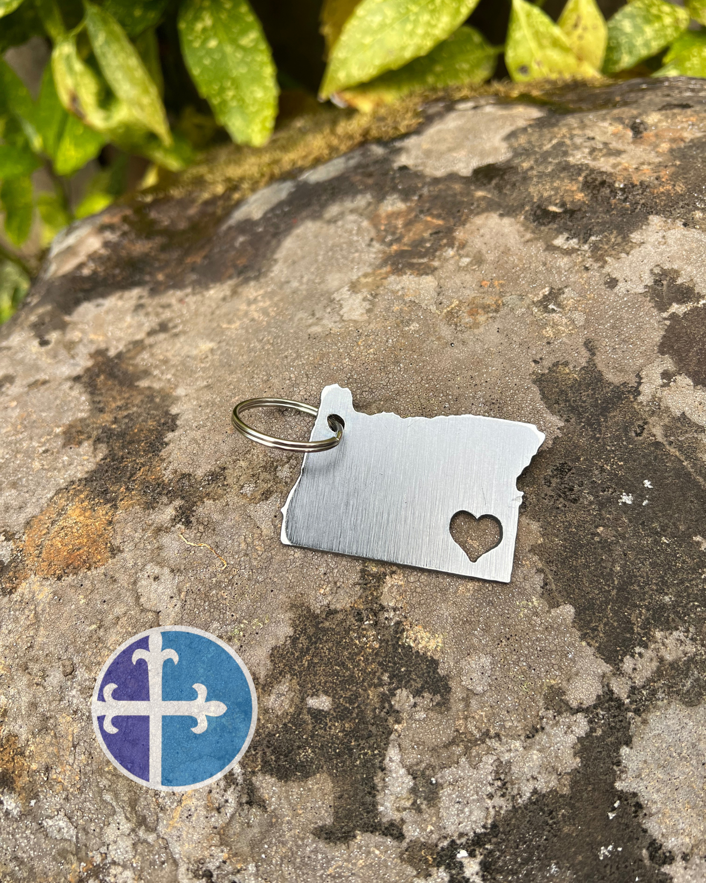 Steel Oregon Keychain with Heart Cutout | Perfect Gift for Oregonians