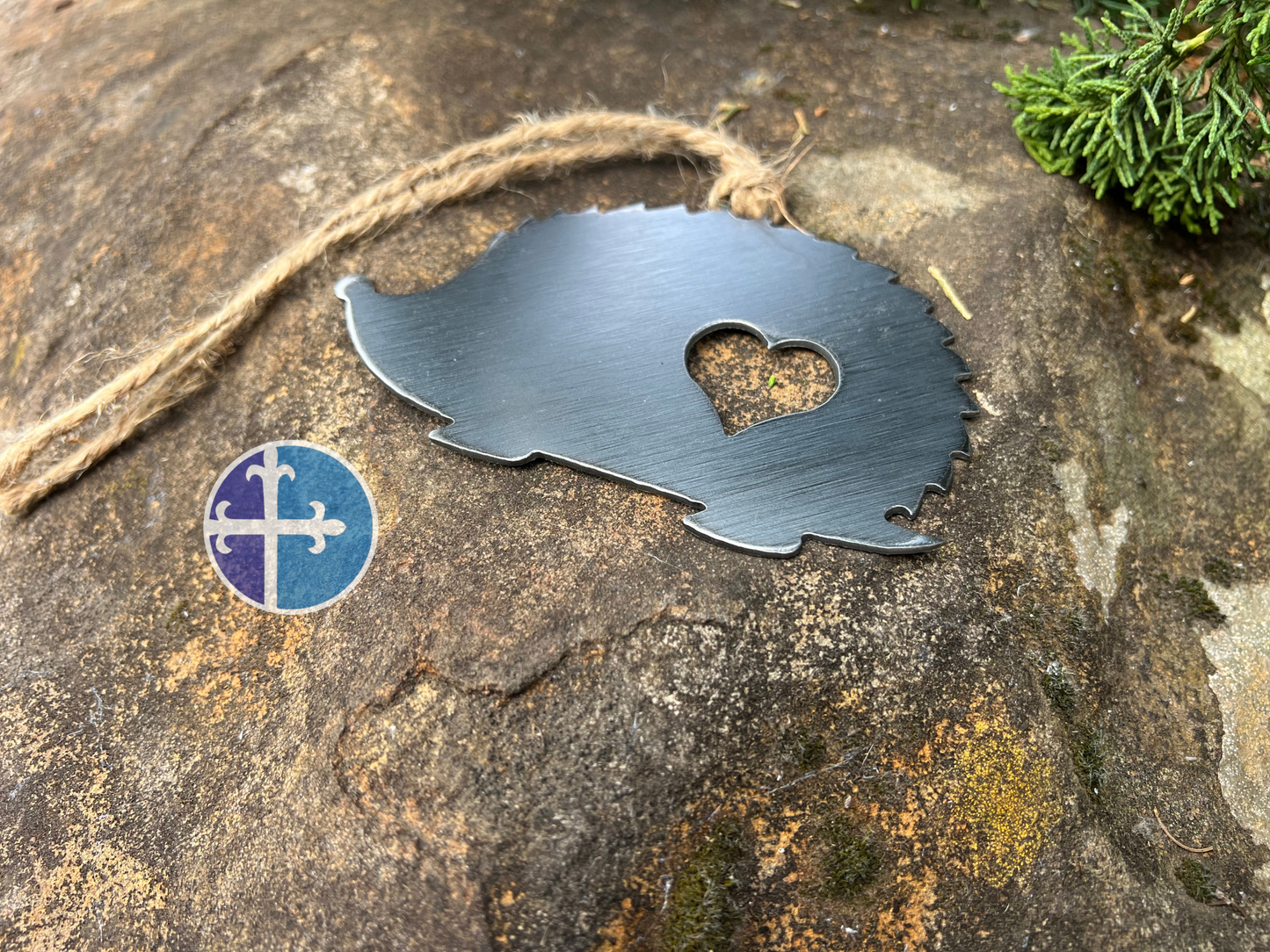 Rustic Hedgehog Steel Ornament with Heart Cutout - Farmhouse Animal Decor