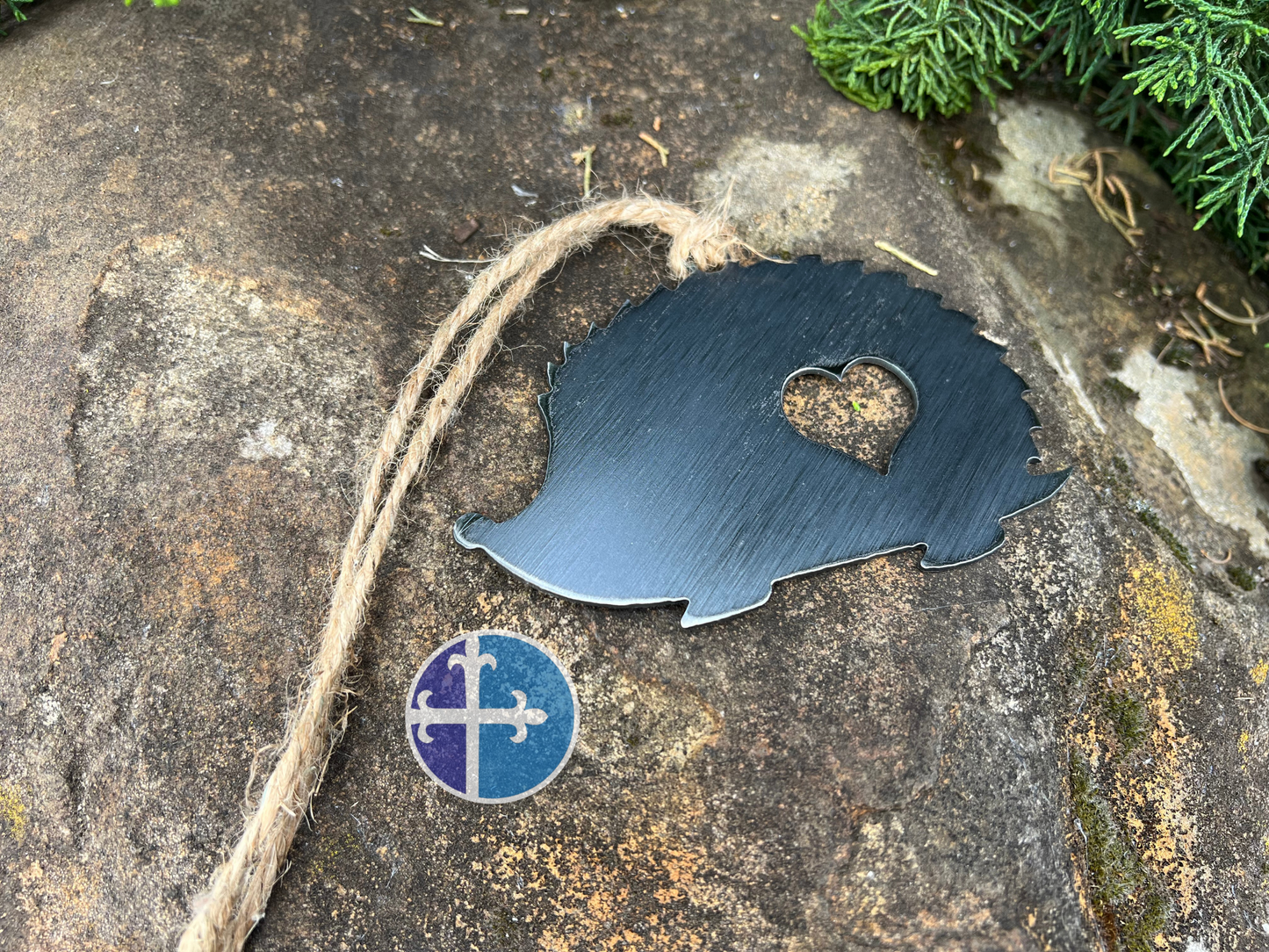 Rustic Hedgehog Steel Ornament with Heart Cutout - Farmhouse Animal Decor