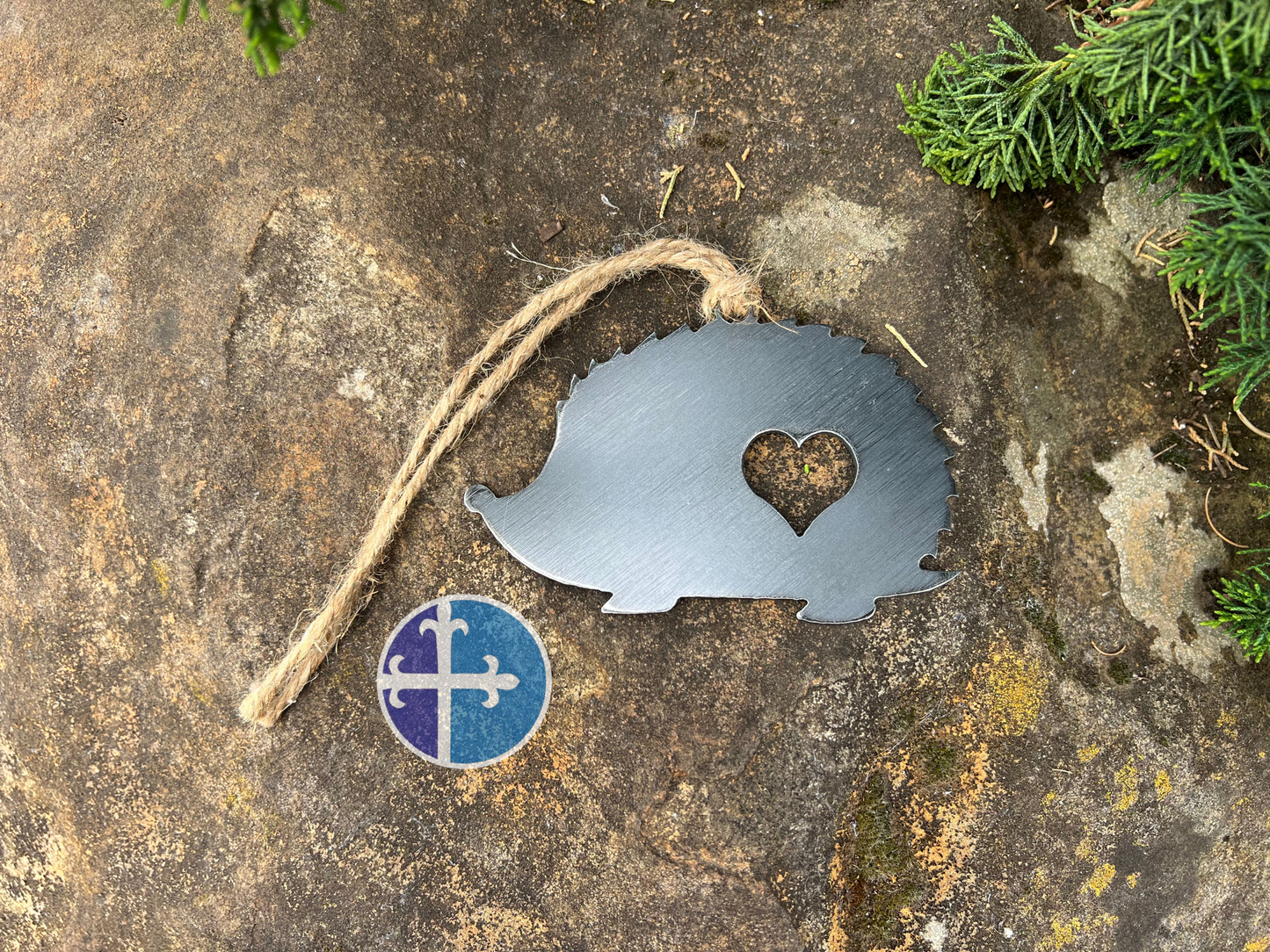 Rustic Hedgehog Steel Ornament with Heart Cutout - Farmhouse Animal Decor