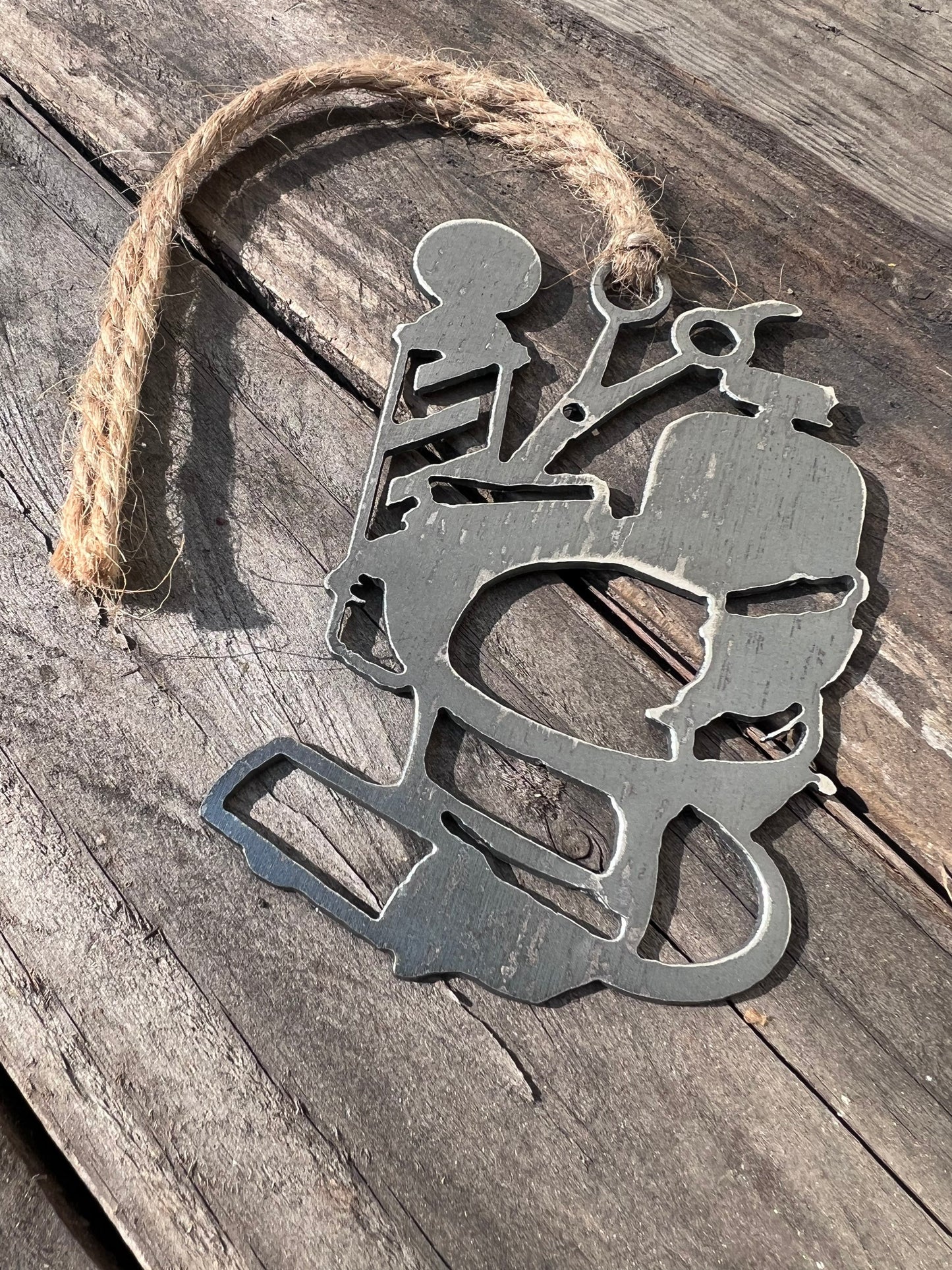 Vintage Barber Chair and Pole Steel Ornament - Classic Barbershop Decor