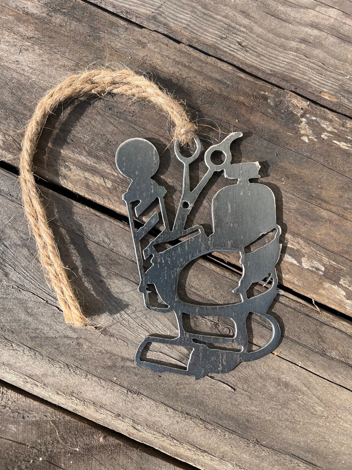 Vintage Barber Chair and Pole Steel Ornament - Classic Barbershop Decor