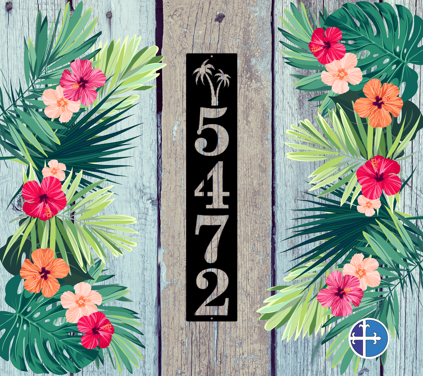 4.5" Palm Tree Vertical Metal Address Sign