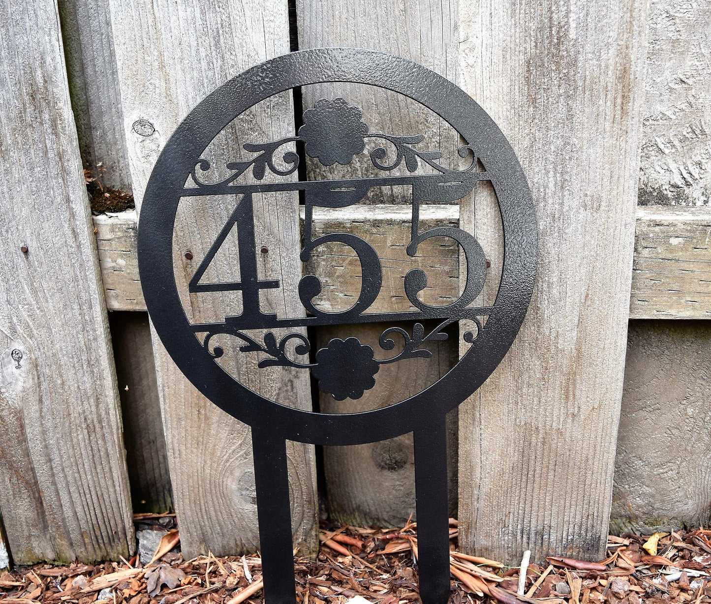 Round Metal Staked Outdoor Home Address Sign