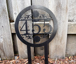 Load image into Gallery viewer, Round Metal Staked Outdoor Home Address Sign
