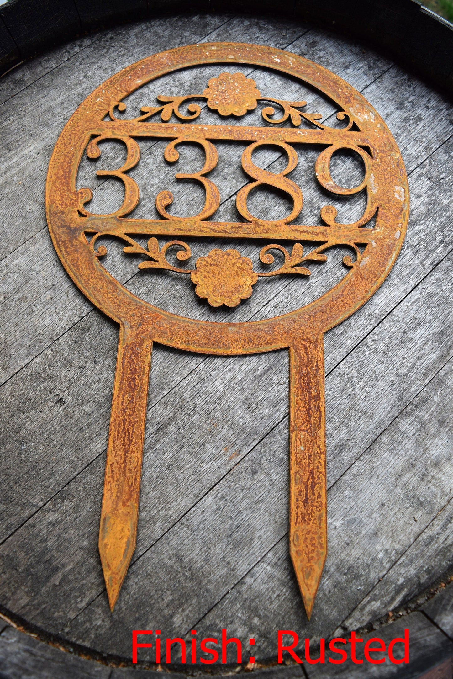 Round Metal Staked Outdoor Home Address Sign