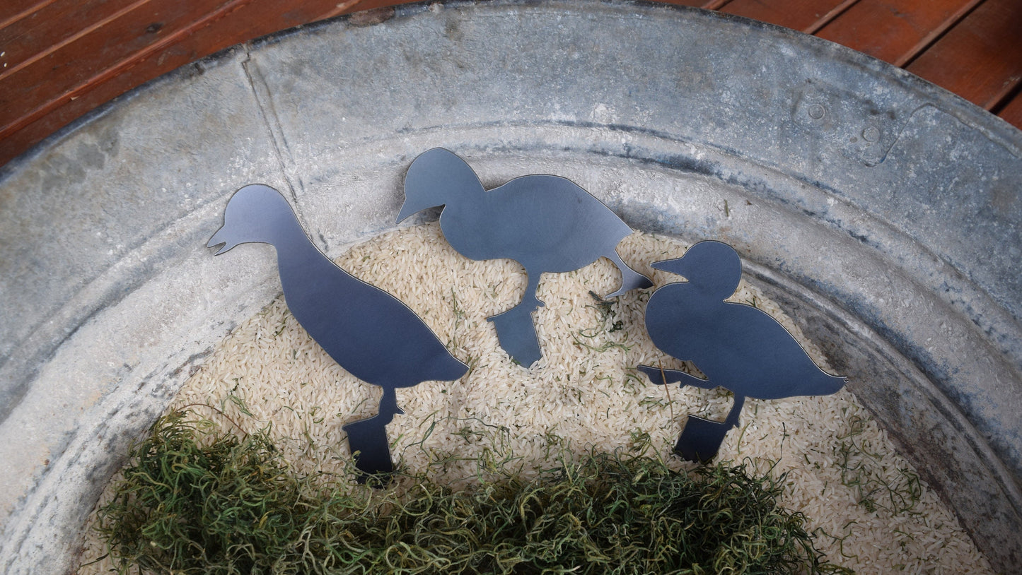 Metal Ducklings Yard Stakes