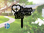 Load image into Gallery viewer, Jesus Loves You Metal Garden Sign
