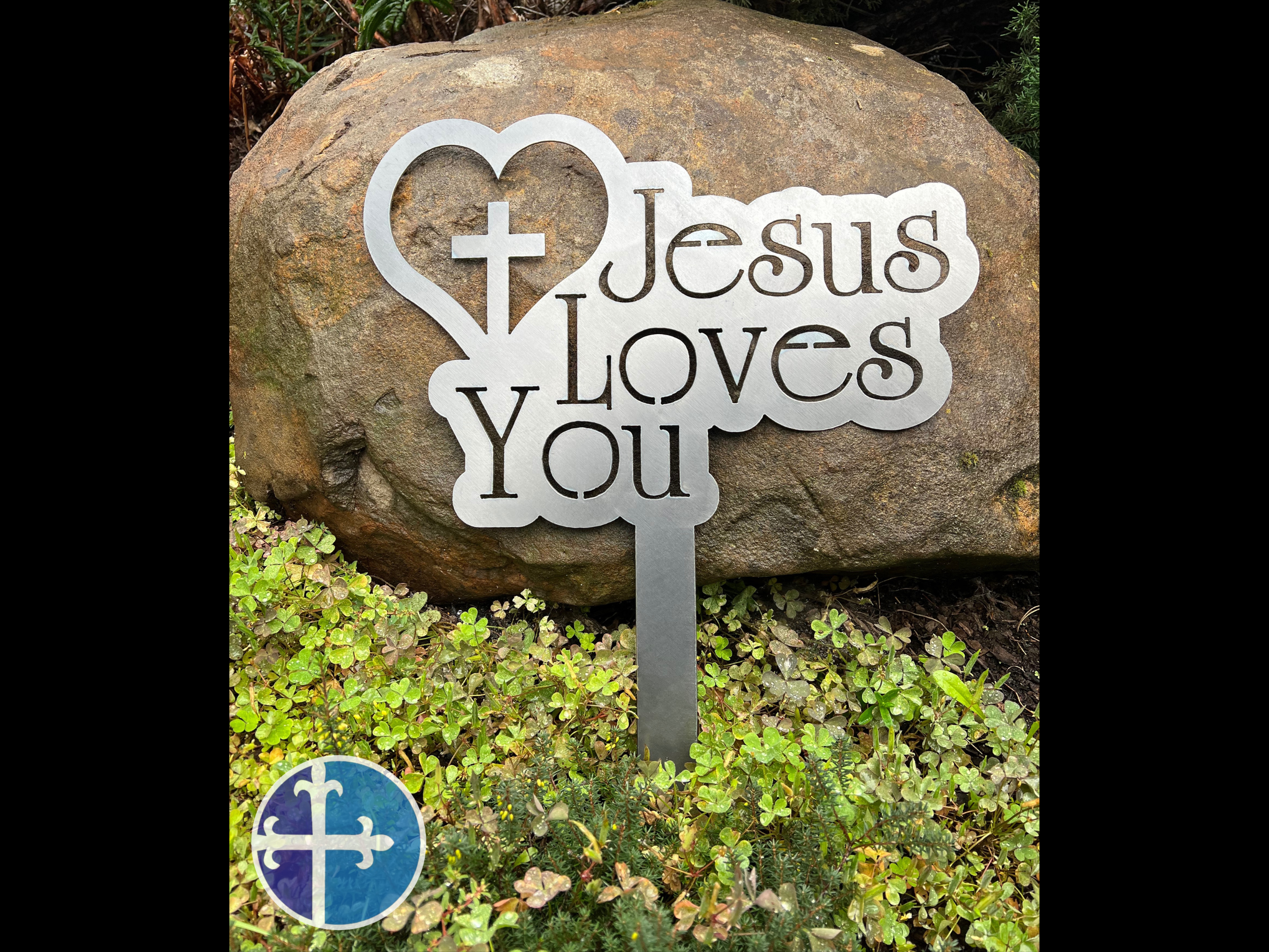 Jesus Loves You Metal Garden Sign