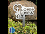 Load image into Gallery viewer, Jesus Loves You Metal Garden Sign
