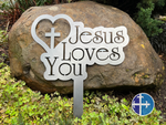 Load image into Gallery viewer, Jesus Loves You Metal Garden Sign
