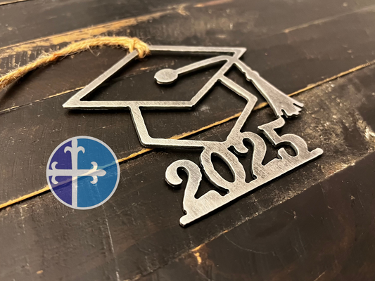 2025 Graduation Cap Ornament – Steel Class of 2025 Keepsake for Grads