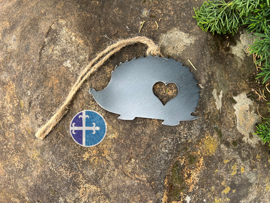 Rustic Hedgehog Steel Ornament with Heart Cutout - Farmhouse Animal Decor
