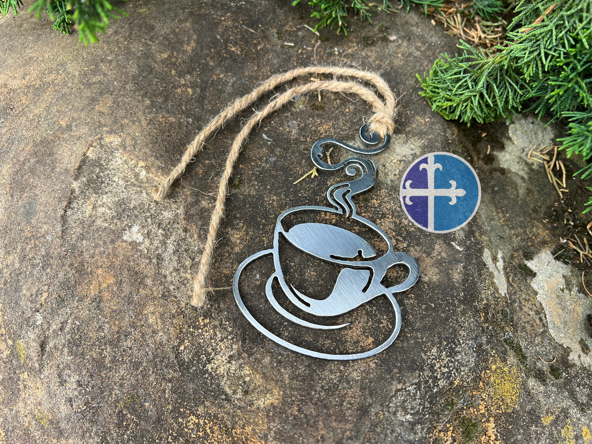 Steaming Steel Coffee Cup Ornament