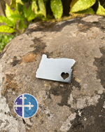 Load image into Gallery viewer, Steel Oregon Magnet with Heart Cutout - Show Your State Pride!
