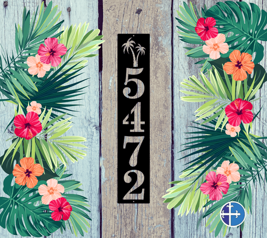 4.5" Palm Tree Vertical Metal Address Sign