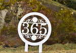 Load image into Gallery viewer, Round Metal Staked Outdoor Home Address Sign
