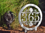 Load image into Gallery viewer, Round Metal Staked Outdoor Home Address Sign
