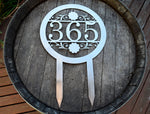 Load image into Gallery viewer, Round Metal Staked Outdoor Home Address Sign
