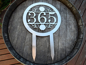 Round Metal Staked Outdoor Home Address Sign