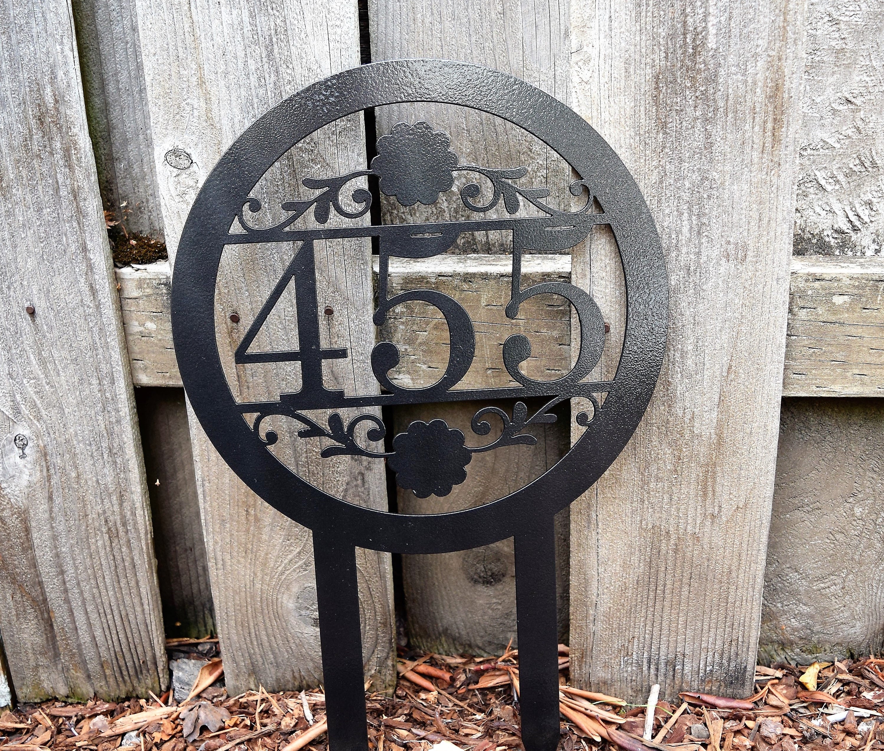Round Metal Staked Outdoor Home Address Sign