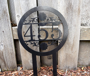 Round Metal Staked Outdoor Home Address Sign