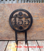 Load image into Gallery viewer, Round Metal Staked Outdoor Home Address Sign
