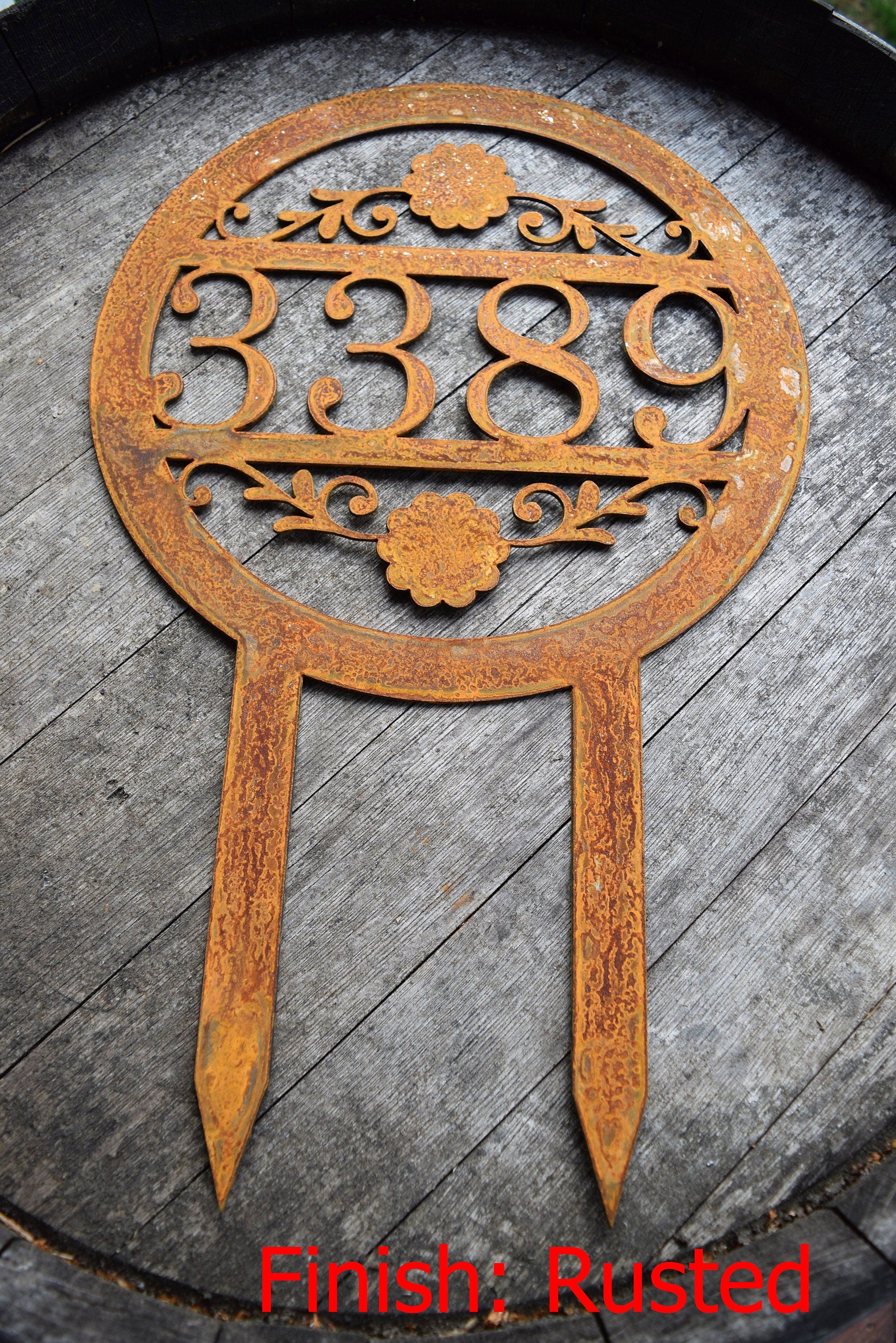 Round Metal Staked Outdoor Home Address Sign