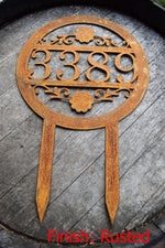 Load image into Gallery viewer, Round Metal Staked Outdoor Home Address Sign
