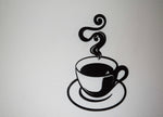 Load image into Gallery viewer, Enhance your outdoor space with a hammered black steel cutout of a steaming coffee cup, adding rustic charm to your decor
