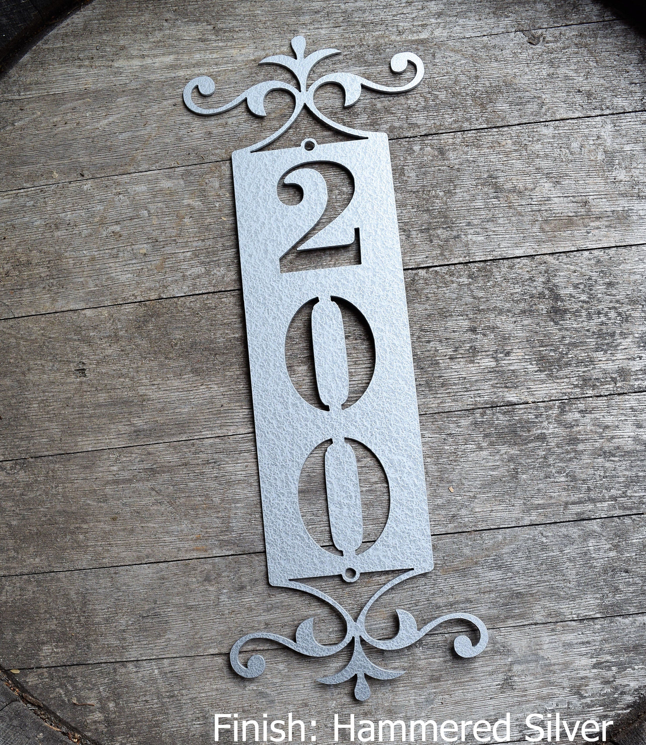 Vertical Metal Outdoor Home Address Sign End Flourish