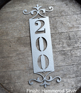 Vertical Metal Outdoor Home Address Sign End Flourish