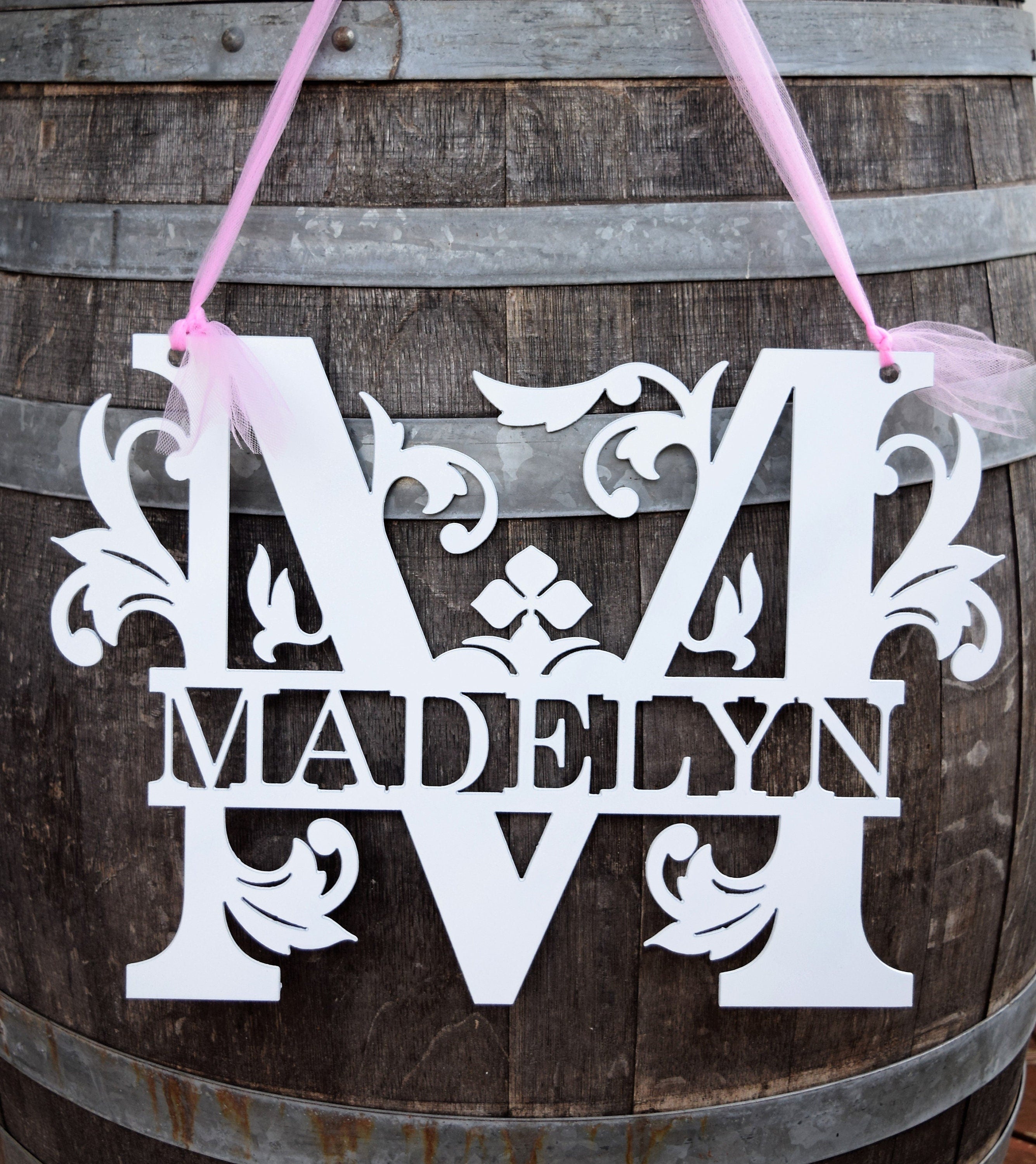 Personalized Split-Monogram Metal Name Sign