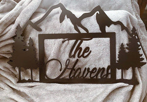 Mountains & Trees Theme Name Sign