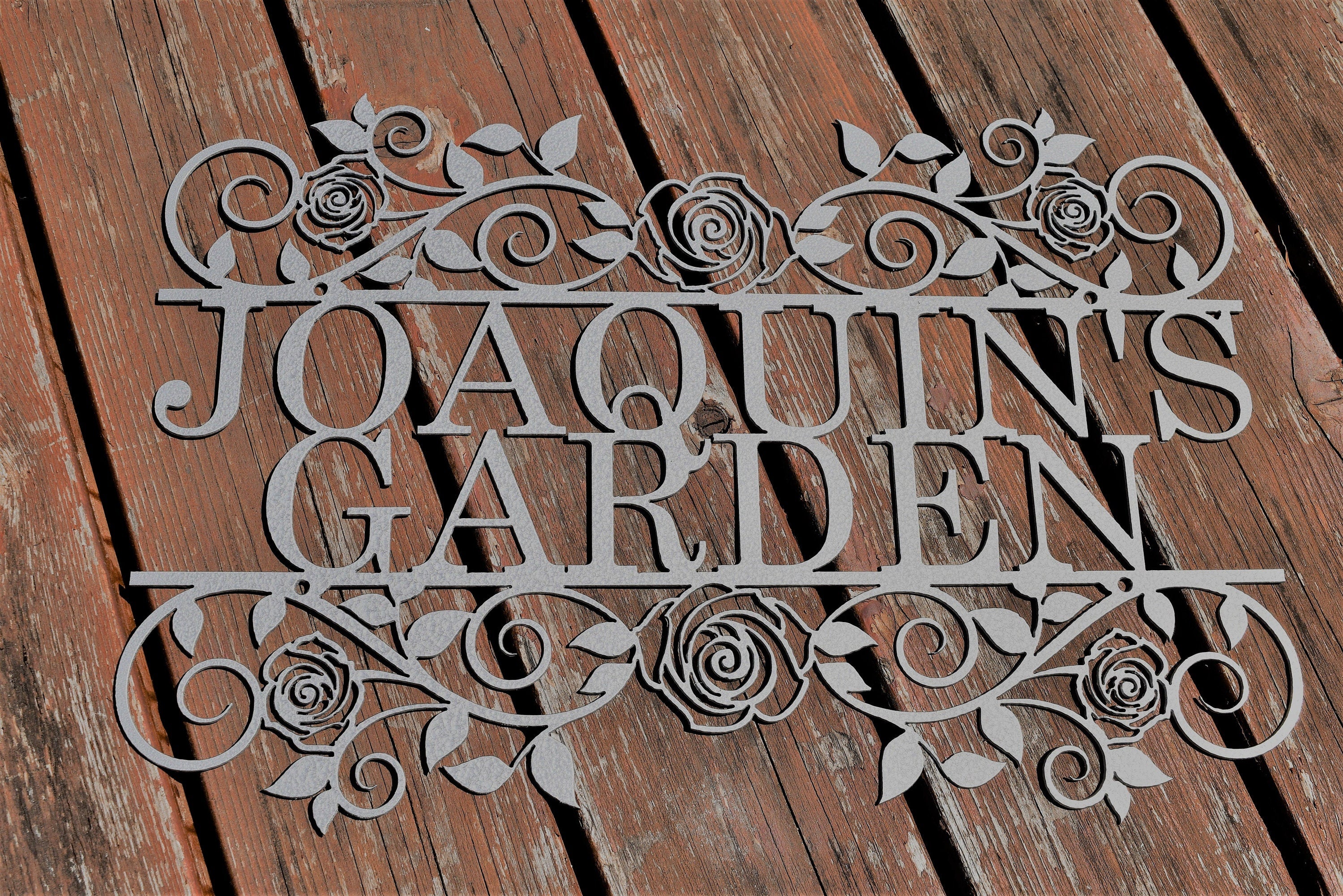 Custom Metal Rose-Flourish Garden Sign
