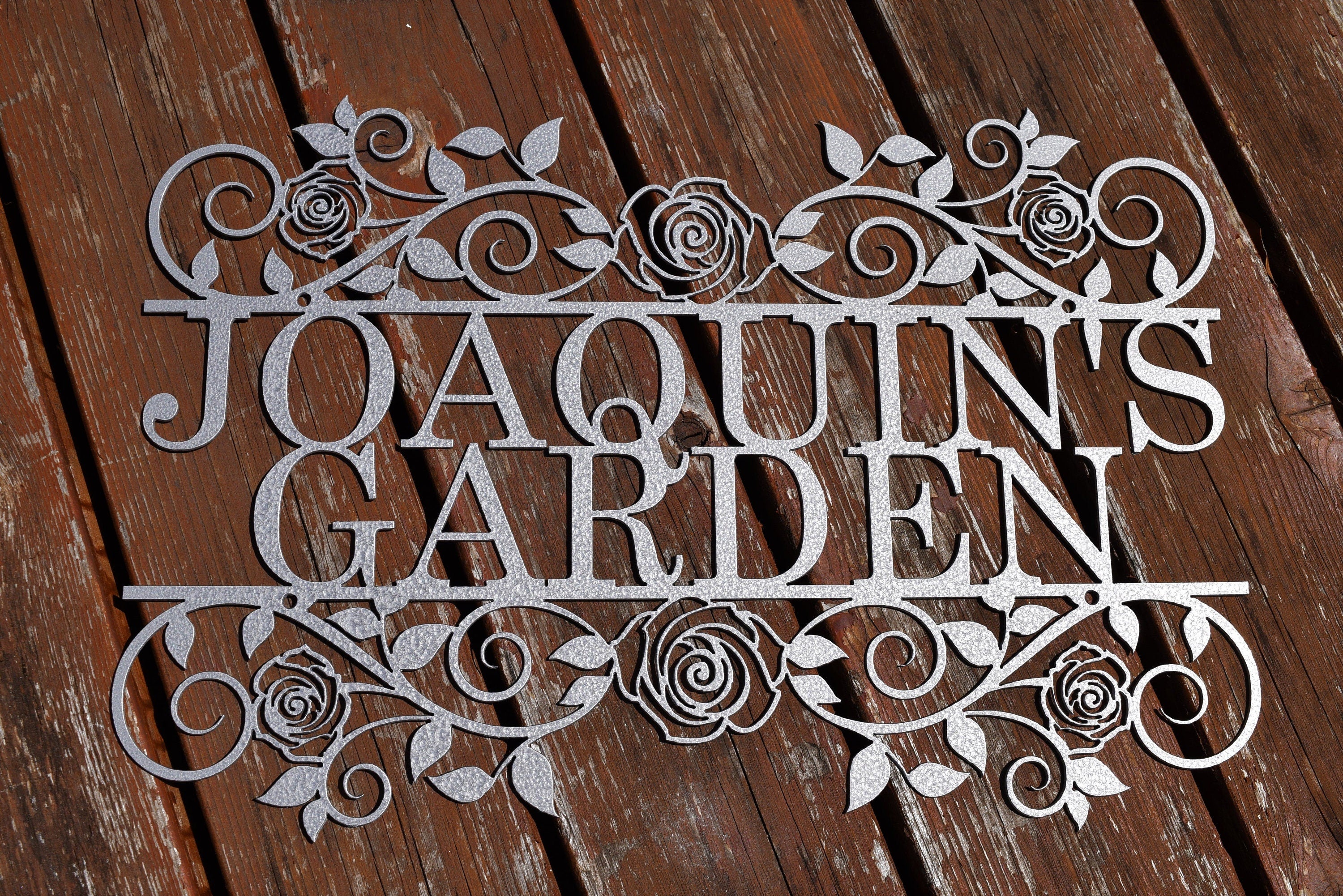 Custom Metal Rose-Flourish Garden Sign