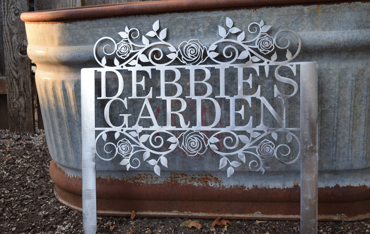 Custom Metal Rose-Flourish Garden Sign