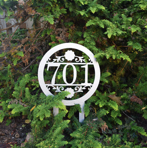 Round Metal Staked Outdoor Home Address Sign