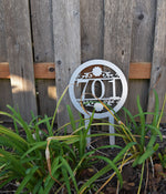 Load image into Gallery viewer, Round Metal Staked Outdoor Home Address Sign
