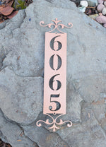 Load image into Gallery viewer, Vertical Metal Outdoor Home Address Sign End Flourish
