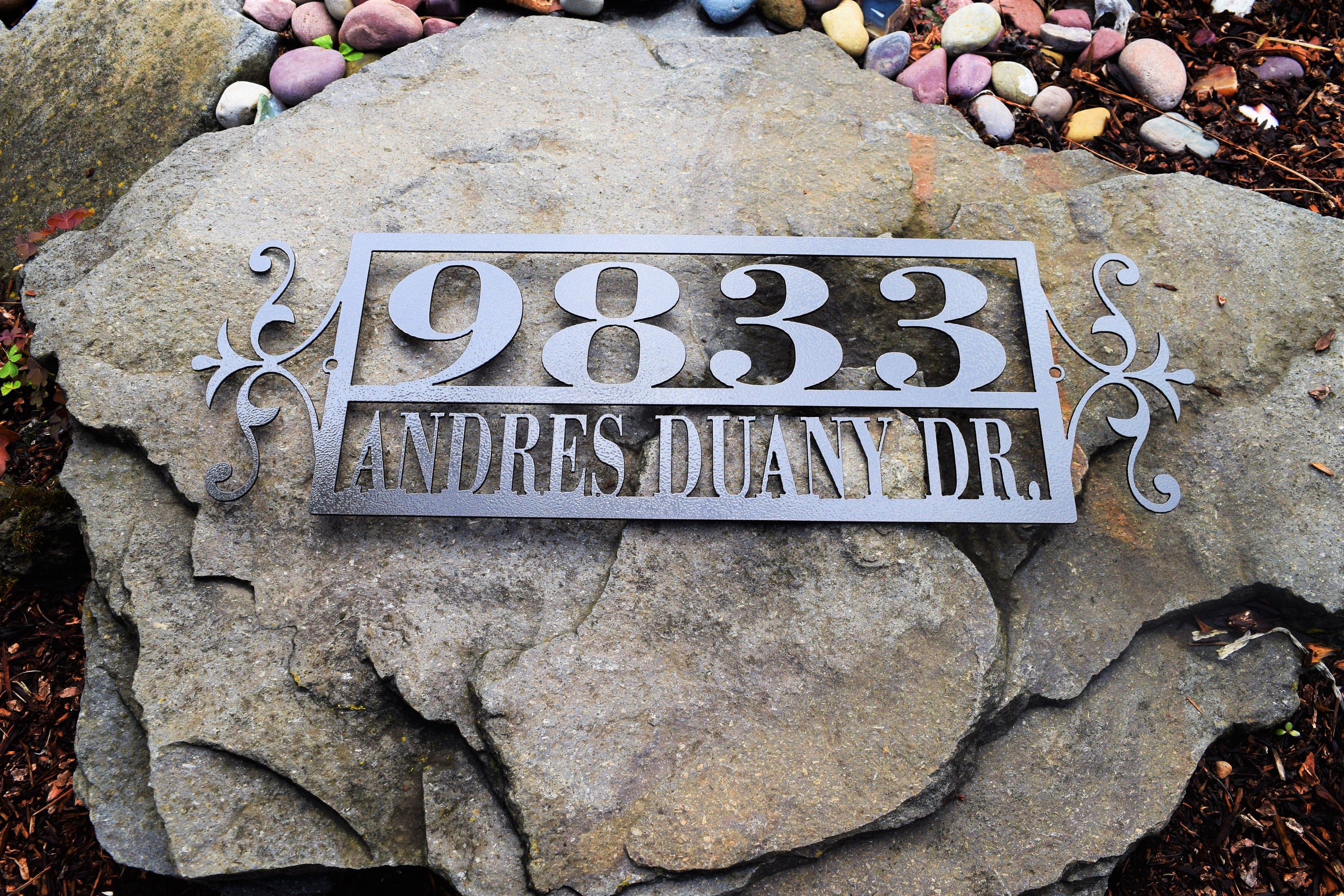 Custom Horizontal Flourish-End Double Line Address Sign