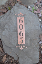 Load image into Gallery viewer, Vertical Metal Outdoor Home Address Sign End Flourish
