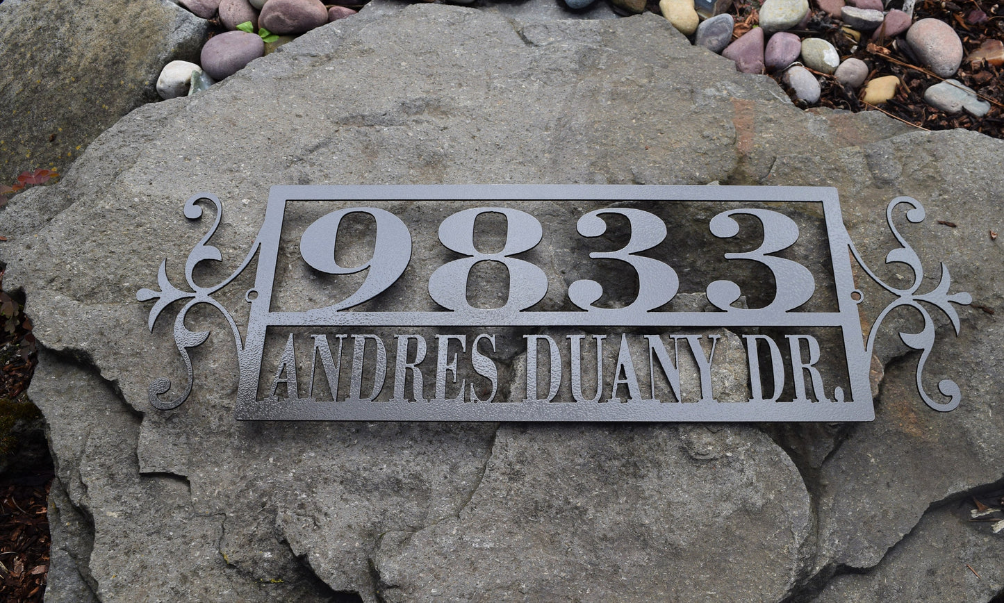 Custom Horizontal Flourish-End Double Line Address Sign