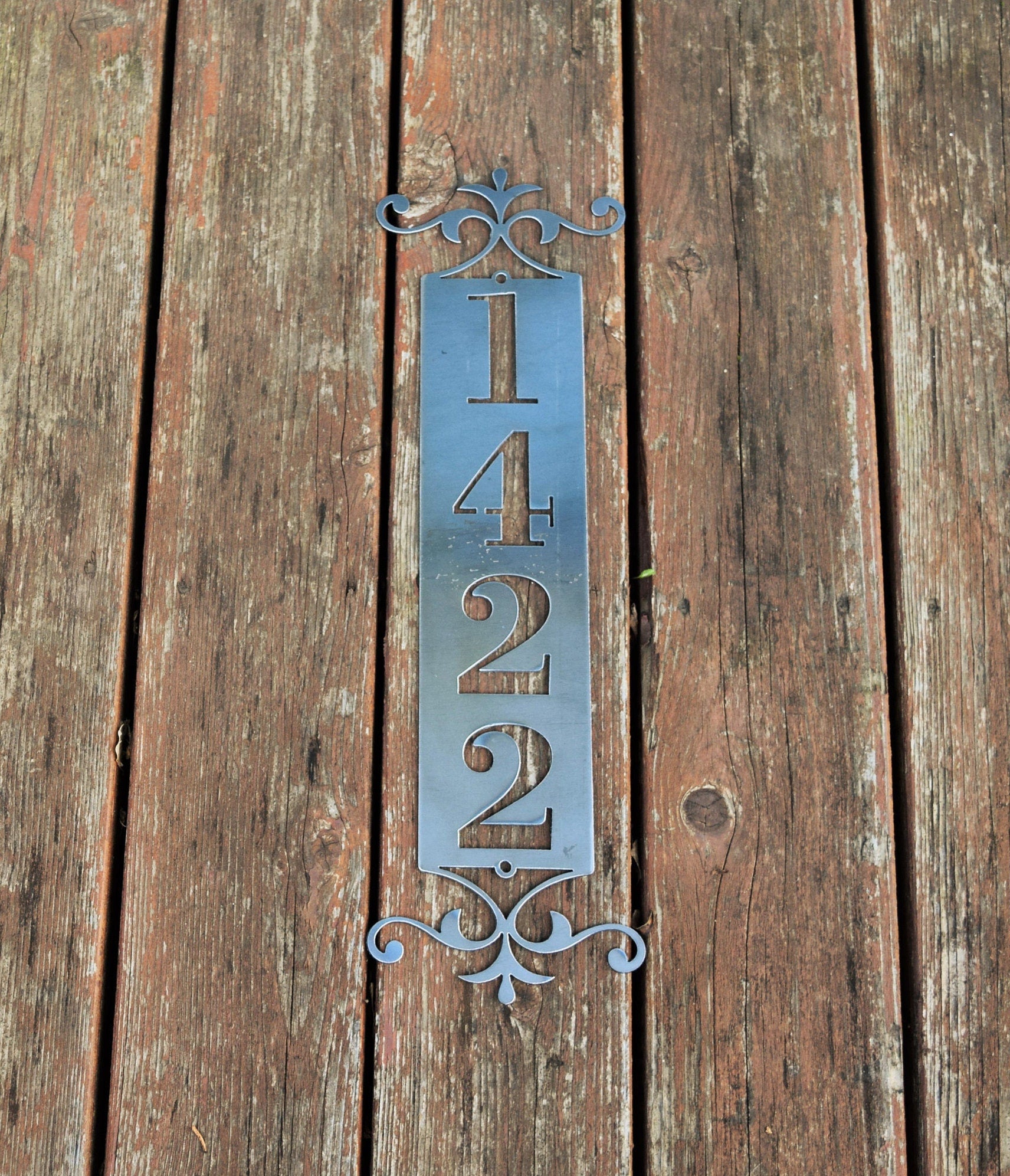 Vertical Metal Outdoor Home Address Sign End Flourish