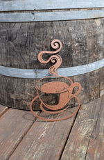 Load image into Gallery viewer, Enhance your decor with a hammered copper-painted steel coffee cup cutout, radiating warmth and sophistication, perfect for adding a cozy touch to any space
