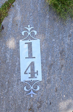 Load image into Gallery viewer, Mini-End Flourish Vertical Metal Address Sign
