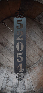Load image into Gallery viewer, Mini-End Flourish Vertical Metal Address Sign

