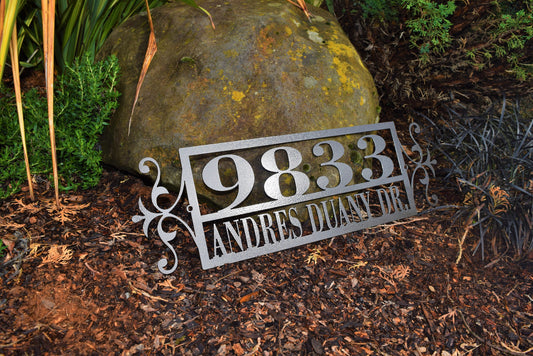Custom Horizontal Flourish-End Double Line Address Sign
