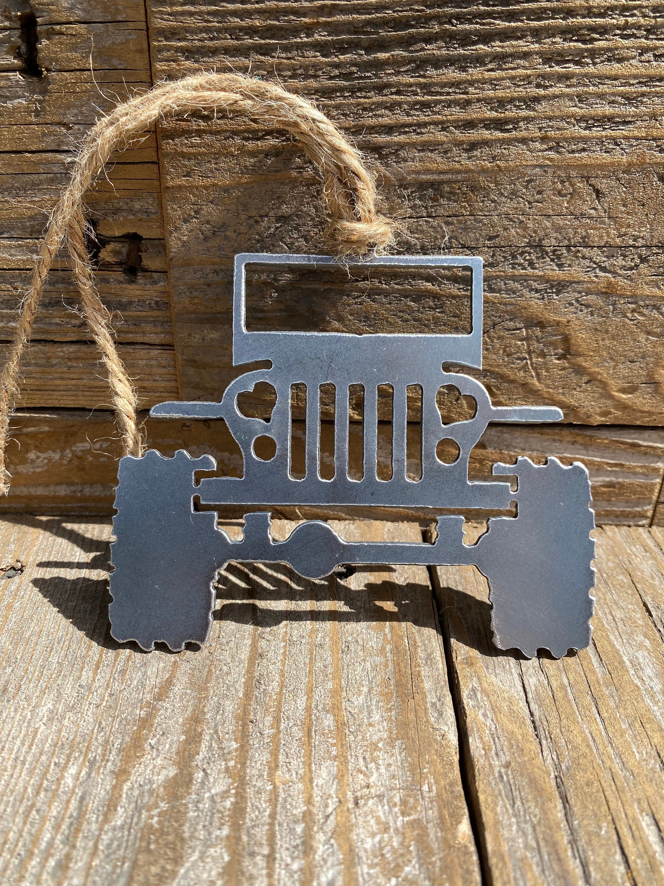 Jeep with heart headlights metal ornament