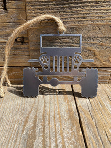 Jeep with paw-print headlights metal ornament